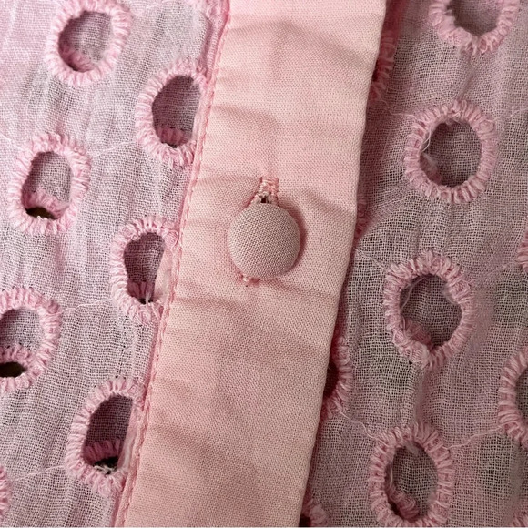 Lena Pink Sheer Eyelet Crochet Button Up Blouse Barbie Preppy Coastal M Y2k - Picture 10 of 12